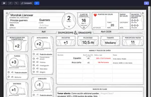 Una ficha de personaje de D&D abierta en el editor