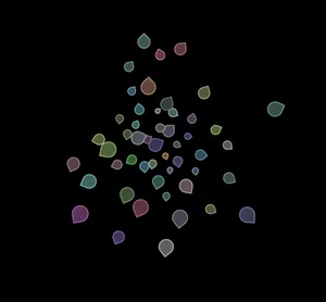 A bunch of drop-shaped cells in a black background