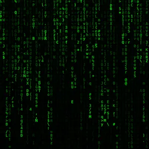 Letras verdes se iluminan una tras otra creando un efecto de lluvia