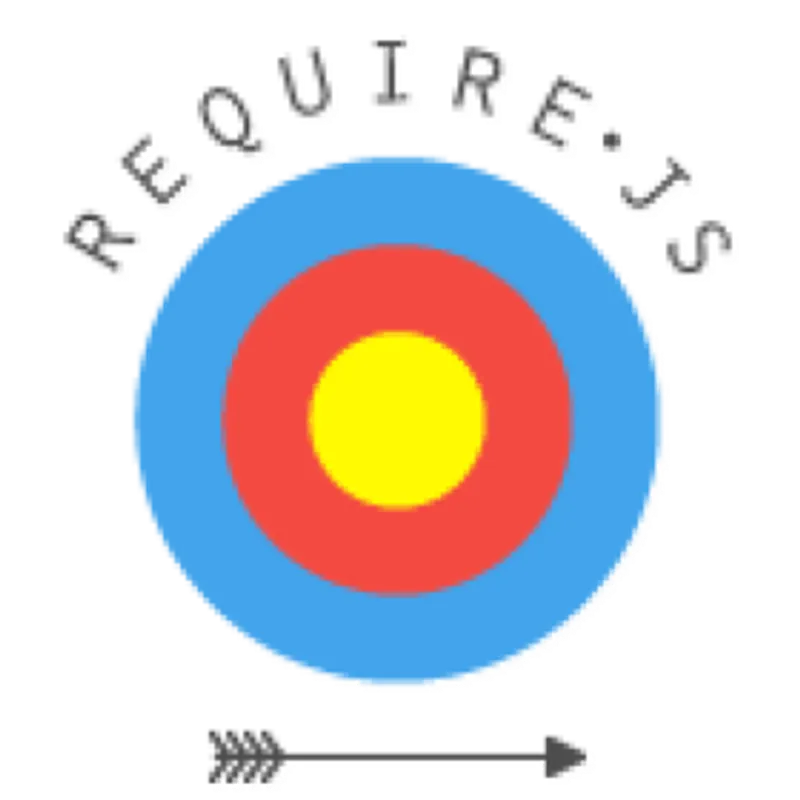 RequireJS logo is a target with an arrow below