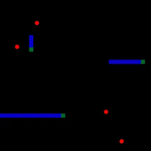 Red balls surrounded by blue bars